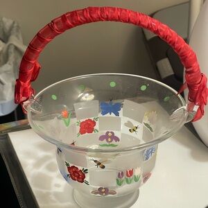 Lenox Nature's Splendor Frosted Hand Painted Glass Basket Signed PKP